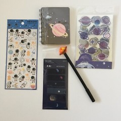 Kawaii Space Stationary Lot; notebook, stickers, page markers, pen **US Seller**