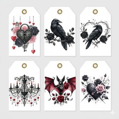Set Gothic Love Tags Junk Journal Scrapbook PICK ONE SET