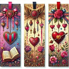 Pretty Heart Valentines Bookmarks Junk Journal Scrapbook Choose A Set