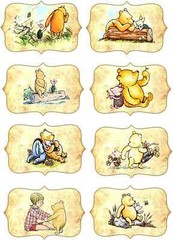 16 CLASSIC WINNIE THE POOH LABELS STICKERS GLOSSY LAMINATED CUT REAY TO USE