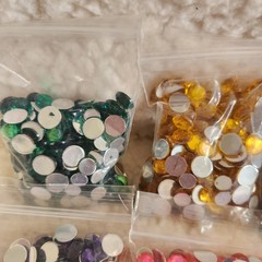 MULTI-COLORED RHINESTONES, FACETED ACRYLIC FLATBACK ROUND, Set Of 11 Packages