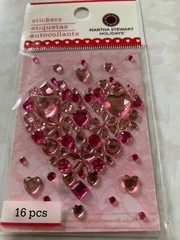 MARTHA STEWART CRAFTS ADHESIVES LIGHT & DARK PINK HEART MULTI-SHAPES & DOTS 16PC