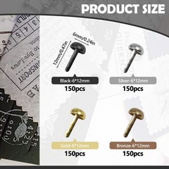 600pcs Brads Round Fasteners, 4 Colors Paper Fasteners with Storage Box, Meta…