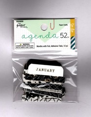 Paper Studio BLACK/WHITE MONTHLY FOILED ADHESIVE CARDSTOCK TABS (12pk)