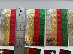 Vintage Metallic Foil Star Stickers 4 full sheets + scraps Silver Gold Red Green