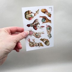 Egg in Hand Easter Rabbit Stickers 4 Sheets Vintage Style Junk Journal Collage