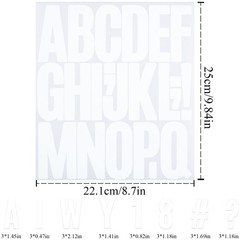 8 Sheets Letter Number Stickers, 3 Inch 174 Pieces Vinyl Alphabet White