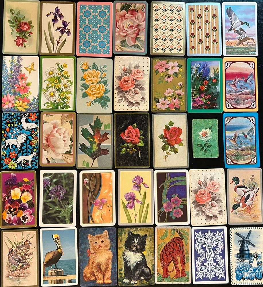 Lot Of 35 Single Swap Playing Cards- Flowers, Birds, Cats Nature – Many vintage