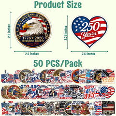 50Pcs 250Th Anniversary USA Stickers 1776–2026, USA Patriotic 4Th of July Sticke
