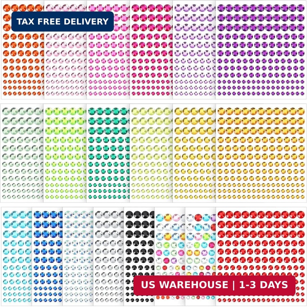 Augshy 3300Pcs Rhinestone Gem Stickers, 4 Sizes Self Adhesive Jewel Sticker | Je