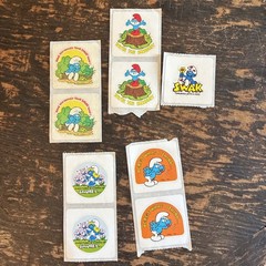 Smurfs 9 stickers 5 designs Vintage 1983 2.5 x 2.5 inches Smurfette Papa