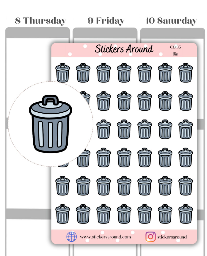 Trash/Bin Icon Planner Sticker, Chores Sticker, Calendar & Journal Stickers