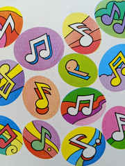Vintage 80s/90s Musical Notes Music Sticker Sheets (7) Bright Colors
