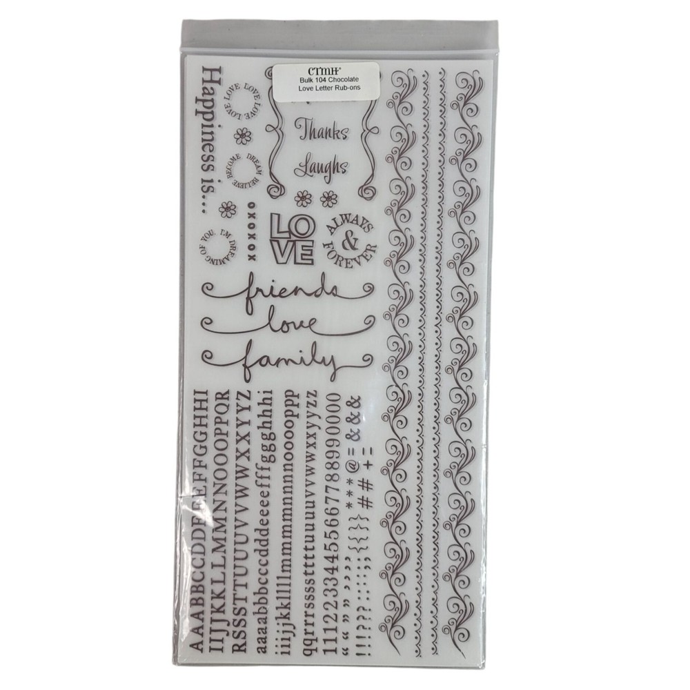 Close to My Heart Love Letters Rub Ons Chocolate Bulk 104 5 Sheets Wooden Sticks