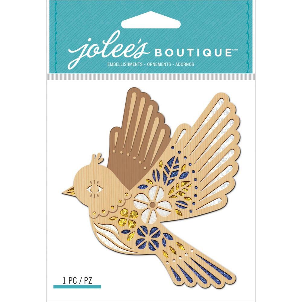 Crafts Stickers Jolee’s Laser Cut Wood Bird Glitter Intricate Details Blue Gold