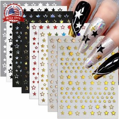12 Sheets Star Nail Stickers,8 Colors Self-Adhesive 4th of July Nails Decals,Ind