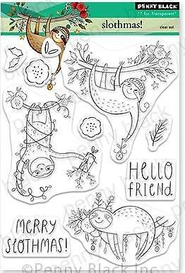New Penny Black Rubber Stamp CHRISTMAS WINTER SLOTHMAS clear cling