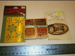 ASST METALLIC EMBELLISHMENTS, FRAMES, EMBOSSING STENCIL & RUBBER STAMPS, NIB