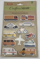 Transportation Pop Up Stickers 3 Sheets Approx 2-3×1-2 Inch Car Plane Truck Boat
