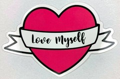 Pink Heart Sticker «Love Myself» Banner Decal Glossy Small Valentines Day Self