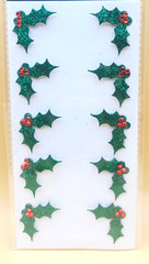 Christmas Paper Crafts MINI GLITTER HOLLY 10pc Dimensional Stickers, NEW
