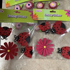 Angels Craft Felt Stickers Scrapbooking Flower Ladybug Daisy Red Black Lot Of 4