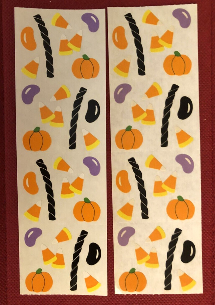 Mrs Grossman’s HALLOWEEN CANDY Lot of 2 Sticker Strips Candy Corn, Pumpkins