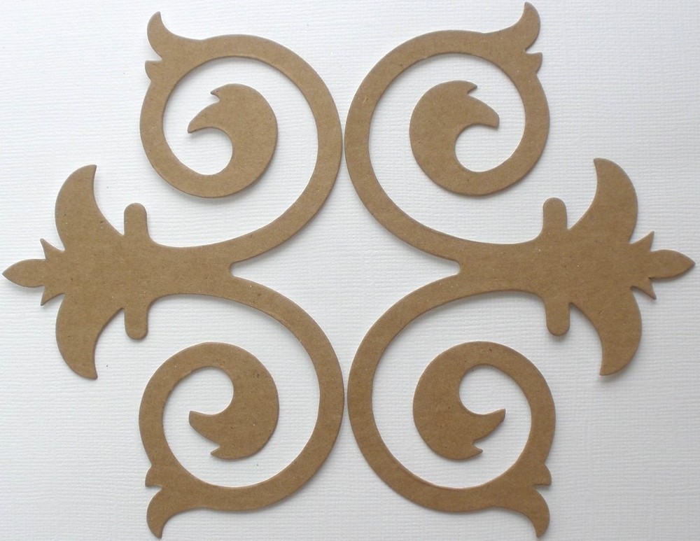 {12} CROWN SCROLL FLOURiSH – Bare Chipboard Die Cuts – 5″