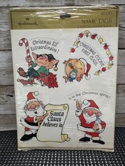 VTG 1981 Hallmark Christmas Name Tag Stickers New Sealed Pack Elf Santa 4 Sheets