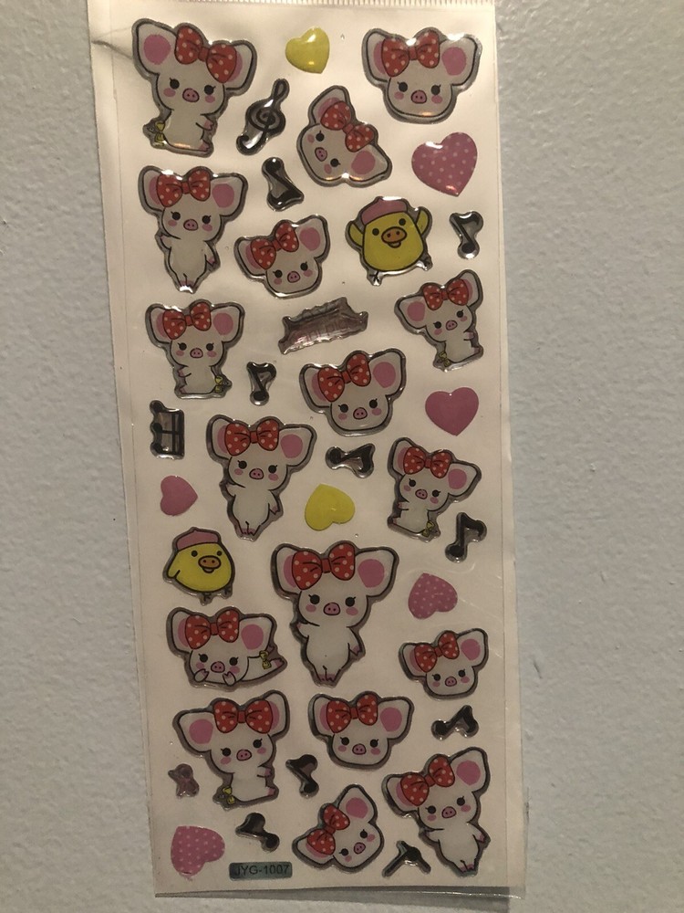 San X Kawaii Piggy Girl Epoxy Puffy Sticker Sheet Vintage Htf