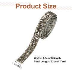 3/5 Inch x 1 Yard Crystal Rhinestone Sticker Ribbon Silver Grey
