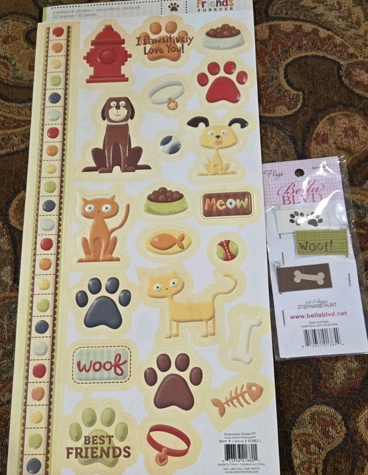 Scrapbooking Lot Of 2 Pieces Dog Cat Cardstock Stickers Has 22 Pieces (SB1)