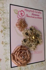 LIGHT BROWN 3 Flower Mix Organza Lace & Satin 30-60mm Handmade NJC HMI-1