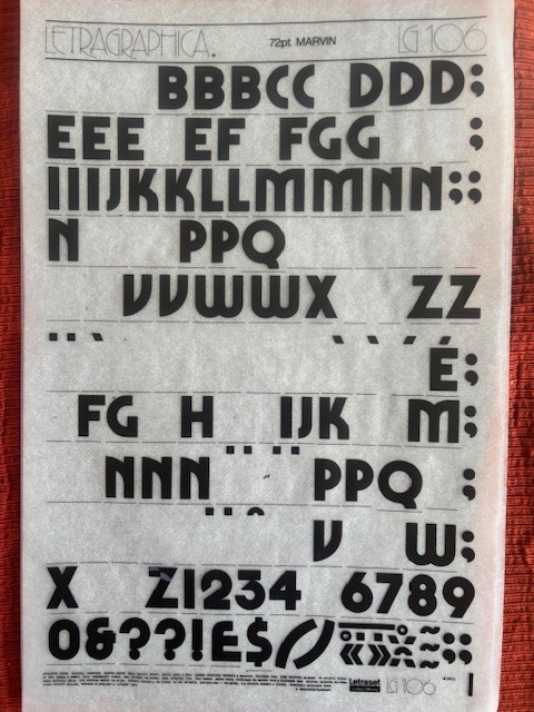 Four (4) Letraset INSTANT LETTERING Transfer Letters Marvin 72pt NICE 1