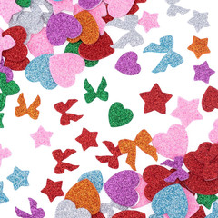 150PCS Glitter Foam Heart Stickers, Colorful Bow Heart Star Glitter Foam Sticker