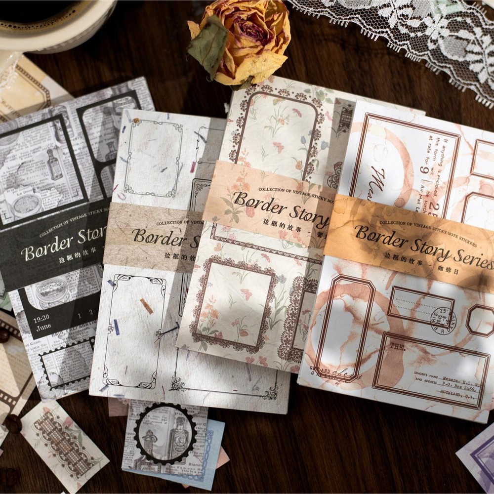 32Pcs Retro Tags Stamp Frame Paper Stickers Junk Journal Card Scrapbook Supplies