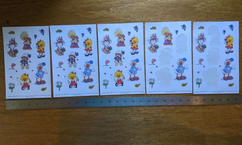 VTG 5 JUMBO SUZY’S ZOO VISITS CURRENT STICKER SHEETS SIZE 6″ X 9″ 90s EASTER