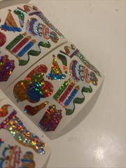 Vtg 1980s stickers Hambly Studios Mylar Foil Shiny Birthday Stickers Set 6 (a21
