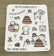 NEW TheCoffeeMonsterzCo Large Birthday Doodles Sticker Sheet TCMC Stickers
