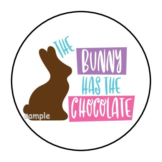 30 THE BUNNY HAS CHOCOLATE ENVELOPE SEALS LABELS STICKERS 1.5″ ROUND EASTER