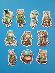 STICKERS x 10 Cat Kitty Bike Vintage Lucky Kitten Cartoon CAT1