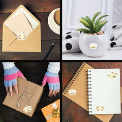 180Pcs Gold Crown Stickers Self-Adhesive Paper Decorative Stickers Waterproof De
