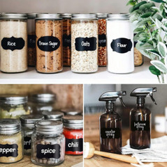 Black Waterproof Reusable Chalk Label Stickers for Jars, Storage & DIY Projects