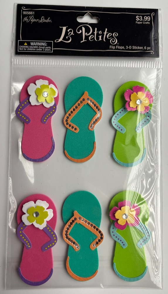 The Paper Studio La Petites Flip Flop Stickers – New, Never Used 6 pc Pink,Green