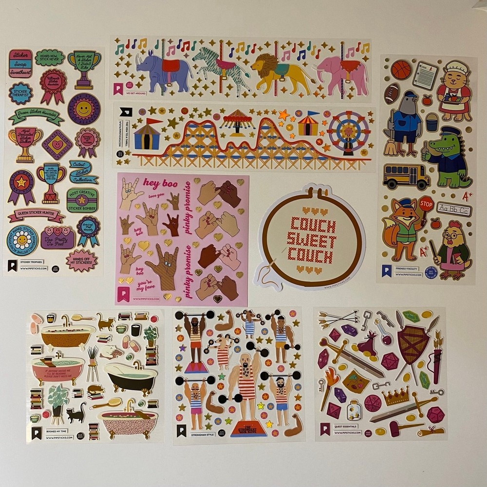 Pipsticks Stickers Set Carousel Strongman Animals & More