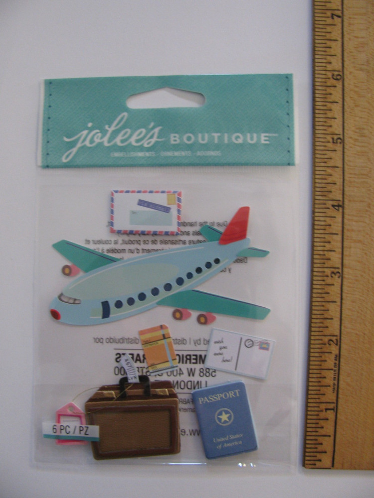 Jolee’s AIRPLANE TRAVEL Plane Passport Luggage Postcard 6 Pieces NOS