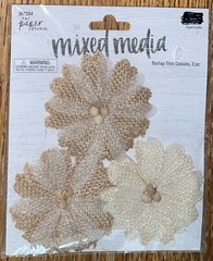 The Paper Studio Mixed Media Burlap Thin Daises Flowers White & Brown Scrapbook