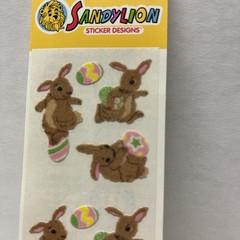 Vintage Sandylion Fuzzy Sticker Sheet Easter Theme Brown Easter Bunny Egg Sealed