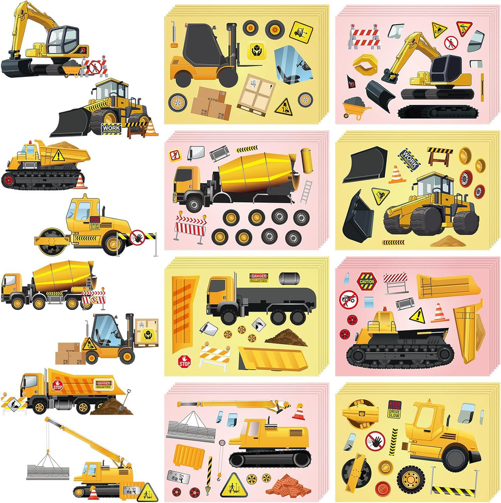 48 Sheets Construction Truck Stickers Kits DIY Excavator Stickers Make Your