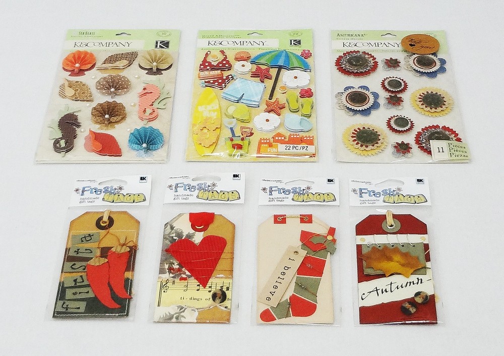 K&COMPABY Stickers 3 Packs + Rebecca Sower Fresh Tags 4 Packs – New